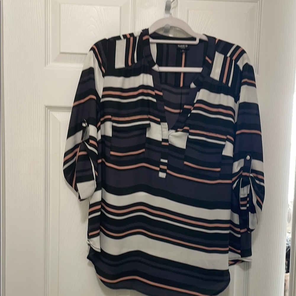 TORRID Harper Stripped 3/4 Sleeve Buttoned Blouse